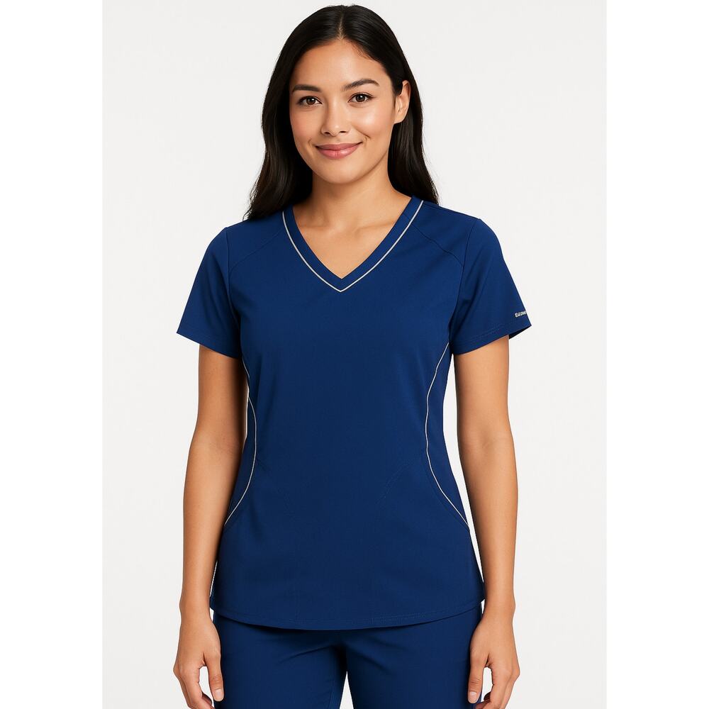 Skechers by Barco Women’s Scrub Top Medium Blue V-Neck Stretch Nursing Uniform